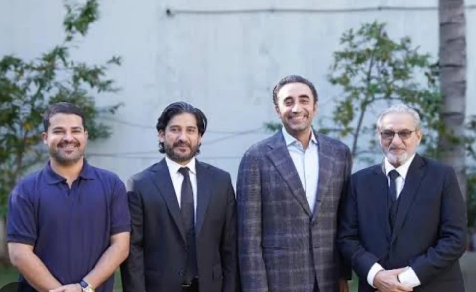 MPA Pir Mujeeb ul Haq and his father Pir Mazhar ul Haq and Brother Pir Danish with PPP chairman Bilawal Bhutto Zardari 